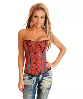 Red Fur Style Corset With Matching Thong