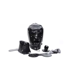 Muzzled Universal Bdsm Hood With Removeable Muzzle