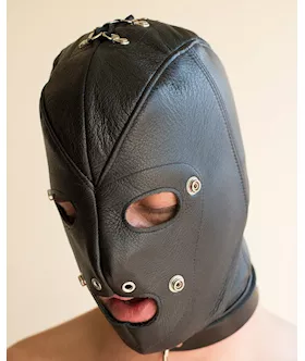Premium Leather Hood With Gag &blindfold L