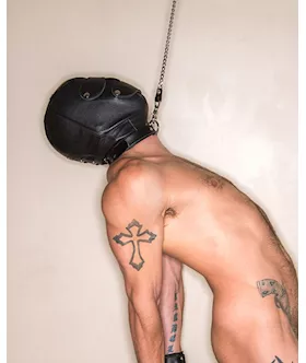 Premium Leather Hood With Gag &blindfold L