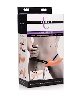 Power Pegger Silicone Vibrating Double Dildo With Harness