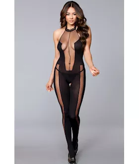 Halter Neck Crotchless Body Stocking OS