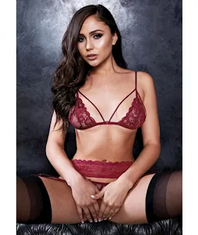 3 Piece Bra Garter And Crotchless G-string Set