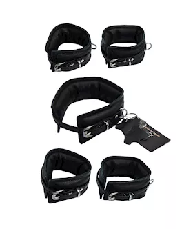 Bound X Padded Cuffs And Collar Set With Thin Strap
