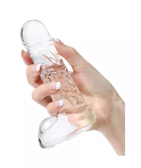 Lucent Scrawling Glass Dildo With Balls