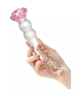 Glow In The Dark Spined Rose Glass Dildo