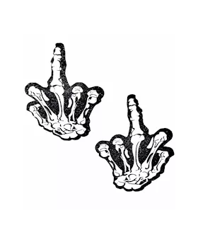 Fuck You Hand Black Glitter Blacklight Nipple Cover Pasties