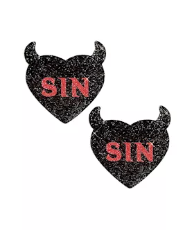 Sin City Black Devil Glitter Heart Nipple Cover Pasties