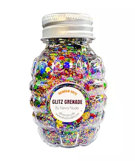 Rainbow Brite Cosmetic Glitter Glitz Grenade Keychain in Aloe Gel