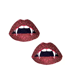 Vampire Fang Red Glitter Lip Blacklight Nipple Cover Pasties