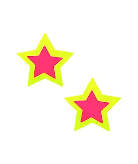 Neon Yellow  Pink Blacklight Double Starburst Starry Nights Nipple Cover Pasties