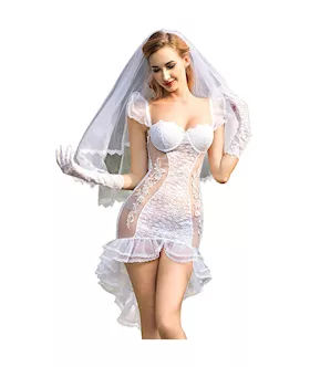 Sexy Wedding Dress With Veil Costume