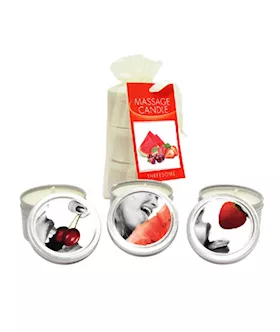 Threesome Cherry Strawberry  Melon Flavoured Edible Massage Candles 3 Pack