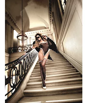 Three-piece Fishnet And Lace Negligee Set