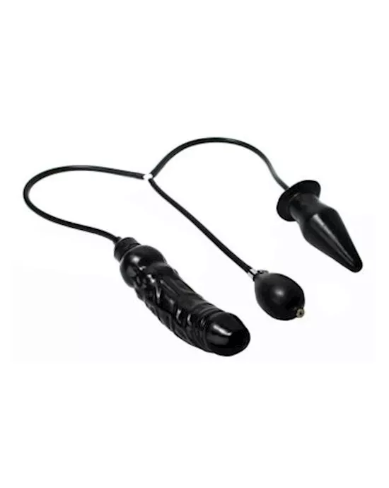 Dual Inflatable Dildo With Butt Plug