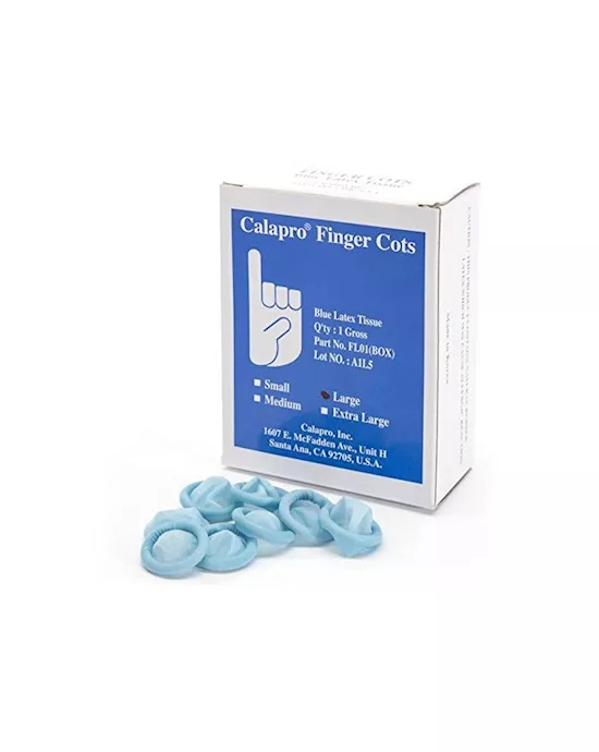 Calapro Blue Finger Cots, Medium Large - Bulk