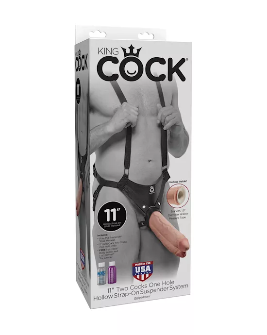 King Cock 11 Inch Two Cocks One Hole Strap-on Suspender System