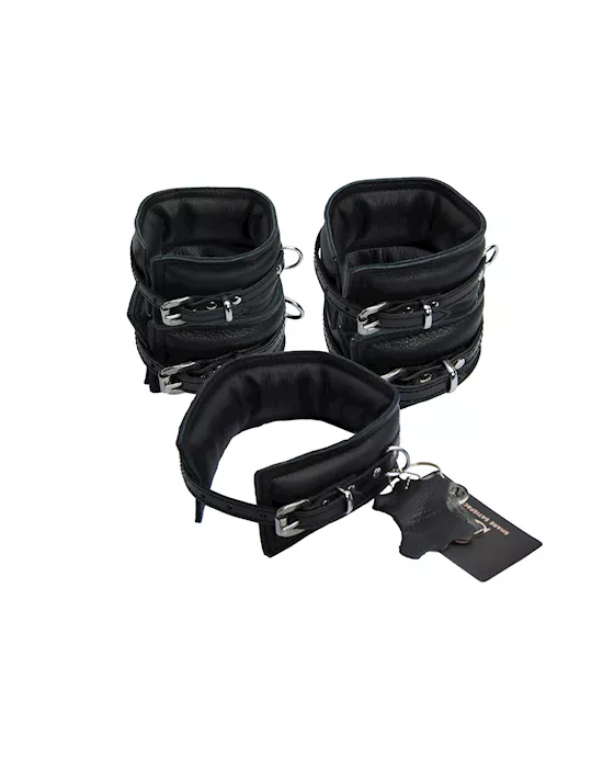Bound X Padded Cuffs And Collar Set With Thin Strap