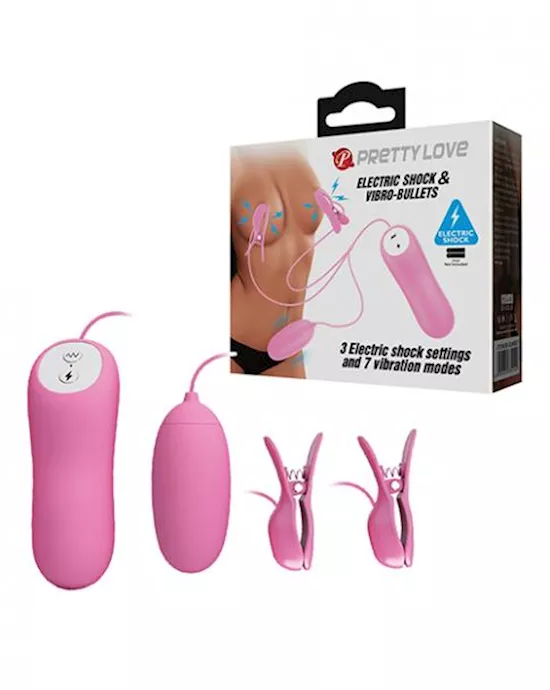 Pretty Love Electric Shock Vibro Nipple Clamps & Bullet