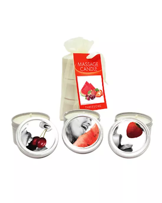 Threesome Cherry, Strawberry & Melon Flavoured Edible Massage Candles 3 Pack