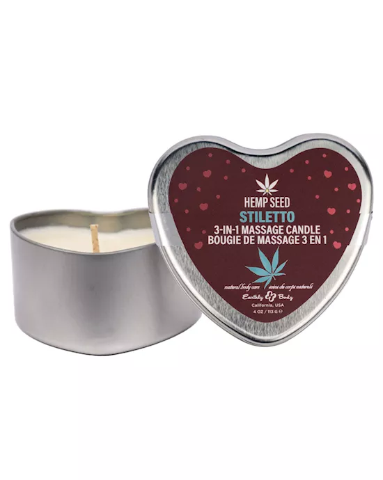 Hemp Seed 3 In 1 Massage Heart Candle Stiletto Flowering Sage, Wildflower Honey, Creamy Sandalwood