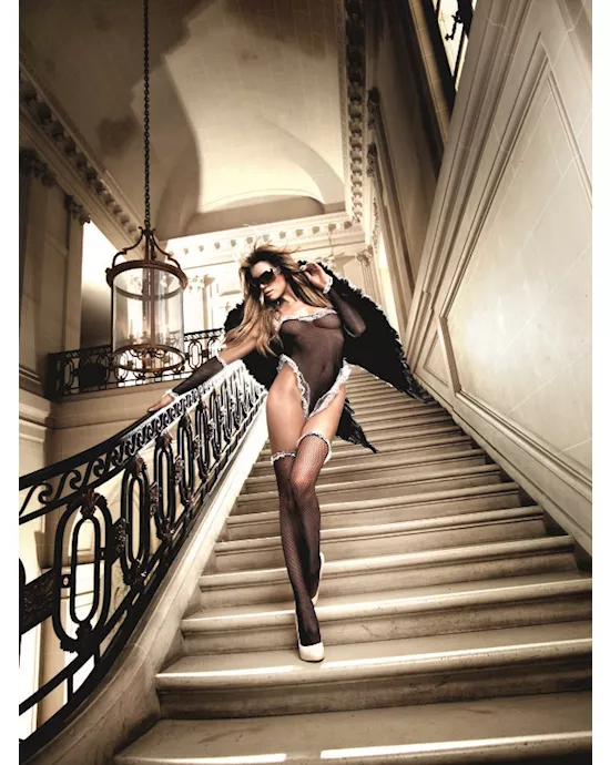 Three-piece fishnet and lace negligee set