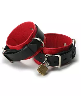 Strict Leather Deluxe Black And Red Locking Cuffs