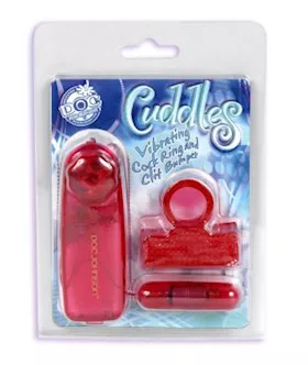 Cuddles Red Vibrating Cock Ring And Clit Bumper