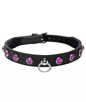 Leather Rhinestone Collar- Amethyst