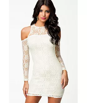 Angelic White Cold Shoulder Lace Mini Dress