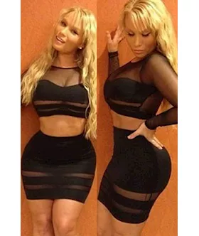 Bandage Long Sleeved Cropped Top And Mini Skirt Set