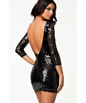 Black 3 4 Sleeves Sequin All Over Mini Dress