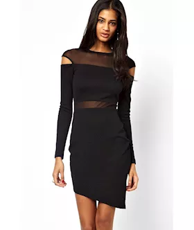 Black Bias Skirt Mesh Spliced Bodycon Dress