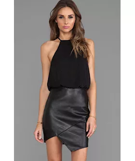 Black Chiffon Vinyl Mini Dress