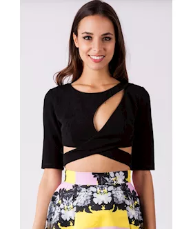 Black Cut Out Front Cross Top