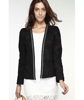 Black Jacquard Jeweled Shawl Small Coat Korean Version Suit