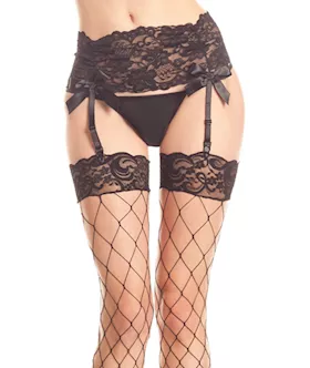Black Lace Garter Belt With Bow
