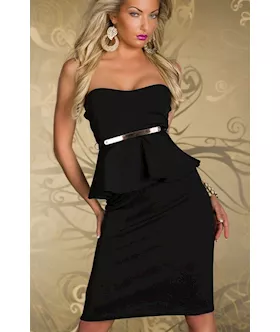 Black Off-the-shoulder Evening Peplum Midi Dress