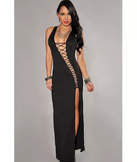 Black Open Cut-out Slit Slender Evening Dress