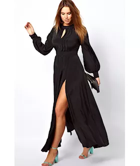 Black Frilled Maxi Dress With Bell Sleeves