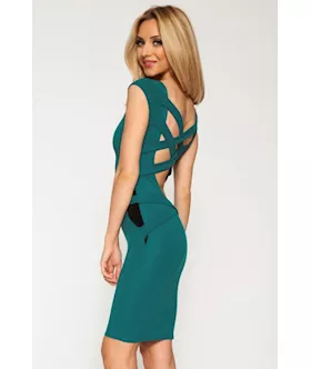 Black Round Neck Strappy Back Skintight Midi Dress