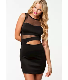 Black Sexy Contrast-colored Mesh Perspective Mini Dress