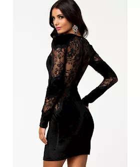 Black Velvet Lace Long Sleeves Vintage Dress