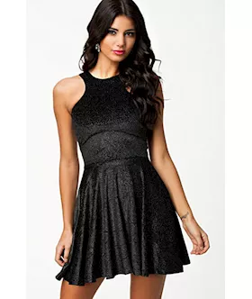 Black Velvet Sparkle Skater Dress