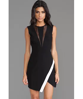 Black Wrap Skirt Mini Dress With Mesh Detail