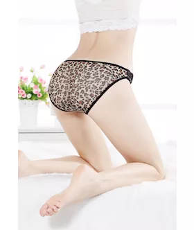 Brown Leopard Panties With Lace And Straps Detailed
