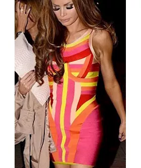 Celebrity Multi-color Patchwork Mini Bandage Dress