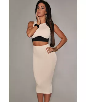Cream Black Sexy Skirt Set