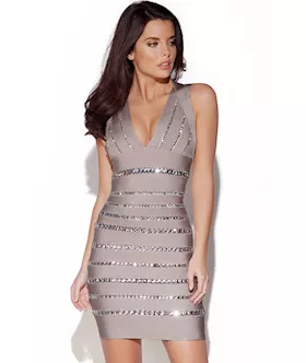 Crystals Embellished Gray Bandage Dress