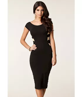 Dark Blue Round Neck Strappy Back Skintight Midi Dress